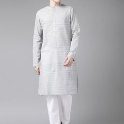 See Designs Men Grey Printed Pure Cotton Kurta with Trousers-26