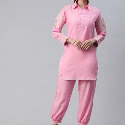Readiprint Fashions Women Printed Pathani Thread Work Pure Silk Kurti with Salwar-14