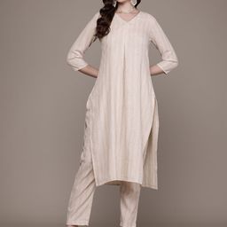 Readiprint Fashions Striped Pleated Pure Cotton Kurta with Trousers-image-86