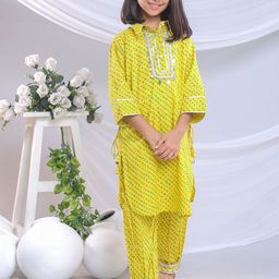 BAESD Girls Leheriya Printed Regular Pure Cotton Kurti with Salwar-45
