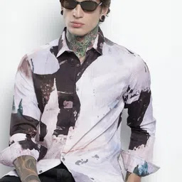 The Indian Garage Co Slim Fit Graphic Printed Crushed Casual Shirt-image-32