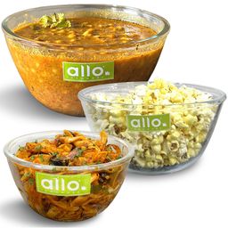 Allo Transparent 3 Pieces Round Microwave safe Glass Mixing Bowls-23
