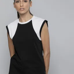 HRX by Hrithik Roshan Women Black & White Pure Cotton Colourblocked T-shirt-picture-24