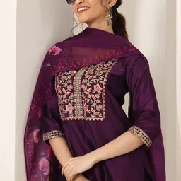 Libas Floral Embroidered Round Neck Kurta With Trousers And Dupatta-image-76