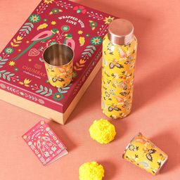 Chumbak Pixel Yellow & Blue 3 Pieces Printed Stainless Steel Drinkware Gift Set - 180 ml-picture-11