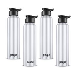 Pexpo Silver Toned & Black 4 Pieces Textured Stainless Steel Leak Proof Water Bottle 1 Ltr-1
