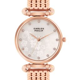 CARLOS PHILIP Women Brass Embellished Dial & Stainless Steel Bracelet Style Straps Analogue Watch 10989-1-29