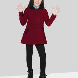 Naughty Ninos Girls Maroon & Black Solid Double Breasted Pea Coat-image-40
