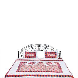 Exotic India White & Red Floral 300 TC Queen Bedsheet With 2 Pillow Covers-5