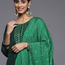 Varanga Women Green Ethnic Motifs Embroidered Kurta with Trousers & Dupatta-picture-10