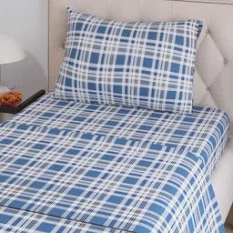 Layers Zen Blue Striped 225 TC Single Bedsheet with 1 Pillow Cover-image-30