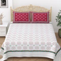 Serene Decor Beige & Blue Floral 210 TC King Bedsheet with 2 Pillow Covers-picture-14