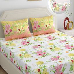 Home Ecstasy Pink & White Floral 300 TC King Bedsheet with 2 Pillow Covers-image-43