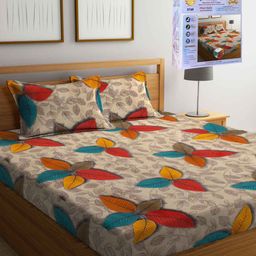 FABINALIV Cream-Coloured Floral 300 TC King Bedsheet with 2 Pillow Covers 2.50 m x 2.25 m-15