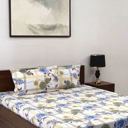 BOMBAY DYEING Florentine Blue Printed Pure Cotton 144 TC Queen Bedsheet Set 2.28 X 2.54 m-image-70