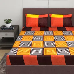 ROMEE Orange & Maroon Geometric 144 TC Queen Bedsheet with 2 Pillow Covers-image-38