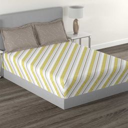 MYTRIDENT Green Striped Cotton 144 TC Queen Bedsheet with 2 Pillow Covers-2