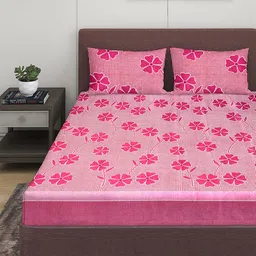 ROMEE Pink Floral 144 TC 1 Microfiber Queen Bedsheet with 2 Pillow Covers-image-37