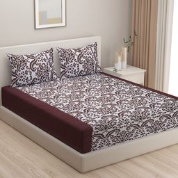 SWAYAM White & Brown 180 TC Fine Cotton King Bedsheet with 2 Pillow Covers-image-16
