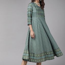 YASH GALLERY Women Green & Blue Ethnic Motifs Printed Kurta-picture-19