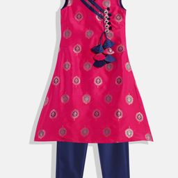 Ethnovog Girls Pink Ethnic Motifs Angrakha Kurta with Palazzos-image-25