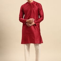 Anouk Men Red Woven Design Kurta with Pyjamas-81