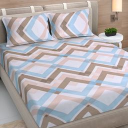 Myntra Elegant Homes Beige & Blue Printed 300 TC Fitted King Bedsheet Set 2.5 x 2.25 m-image-81