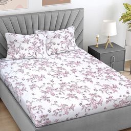 Myntra Elegant Homes White & Pink Printed 300 TC Fitted King Bedsheet Set 2.5 x 2.25 m-picture-21
