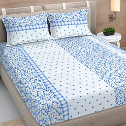 Myntra Elegant Homes Blue & White Printed 300 TC Fitted King Bedsheet Set 2.5 x 2.25 m-image-68