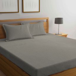Myntra Elegant Homes Beige & Grey Striped 300 TC Fitted King Bedsheet Set 2.50 m x 2.20 m-image-17