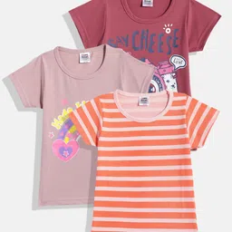 Here&Now X Game Begins Girls Pack Of 3 Assorted Printed Pure Cotton T-shirts-image-96