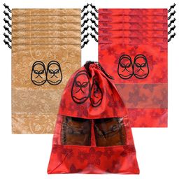 Kuber Industries Red & Cream-Coloured Set Of 12 Printed Shoe Cover-2