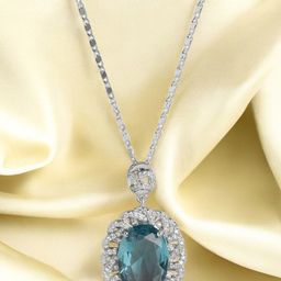 DressBerry Silver-Plated Oval Aquamarine Pendant with Chain-image-37