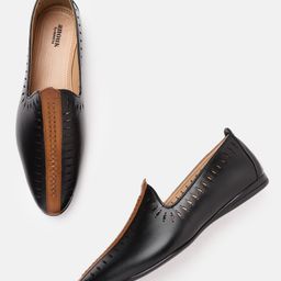Anouk Men Black & Tan Brown Colourblocked Mojaris with Laser Cuts-image-14