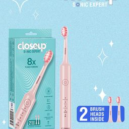 Closeup Sonic Expert 8x Plaque Removal Electric Toothbrush & 2 Replaceable Heads - Pink-image-24