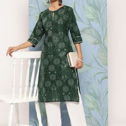 Libas Women Bandhani Printed Keyhole Neck Gotta Patti Kurta-picture-4