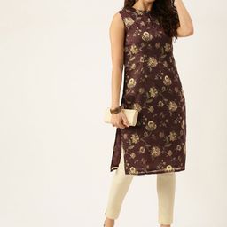 Ethnovog Women Maroon  Beige Ethnic Motifs Printed Kurta-picture-9