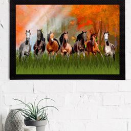eCraftIndia Orange & Green 7 Lucky Running Horses Satin Matt Texture UV Wall Art-image-70