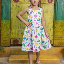 Jilmil Girls Conversational Printed Square Neck Cotton Fit & Flare Dress-picture-10