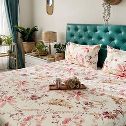 URBAN SPACE Serene Peach-Coloured 200 TC Fitted Cotton King Bedsheet & 2 Pillow Covers-image-59