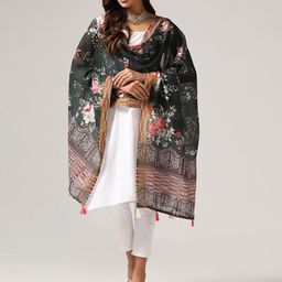 Kaizen TEXO FAB Floral Printed Linen Kalamkari Dupatta with Zari-9