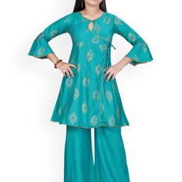 BAESD Girls Ethnic Motifs Printed Angrakha Gotta Patti Pure Cotton Kurta with Palazzos-picture-25