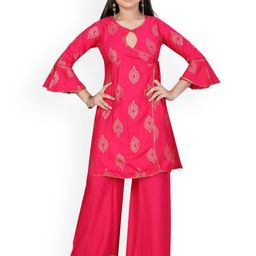 BAESD Girls Ethnic Motifs Printed Angrakha Gotta Patti Pure Cotton Kurta with Palazzos-picture-22