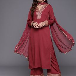 Varanga Women Regular Gotta Patti Silk Crepe Kurta with Trousers & With Dupatta-16
