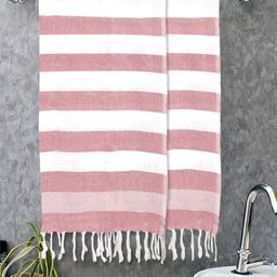 Myntra Elegant Homes 2 Pieces Red & White Striped Cotton 225 GSM Bath Towel-picture-9