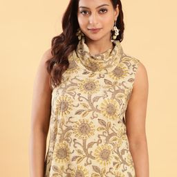 BohoJazz Floral Print Cowl Neck Bohemian Organic Cotton Top-picture-29