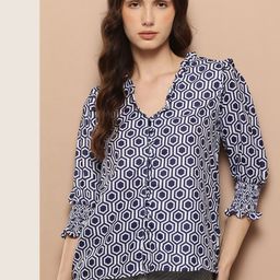 her by invictus Geometric Print Puff Sleeve Shirt Style Top-picture-4