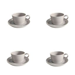 Chabby Chic Grey 8 Pieces Textured Porcelain Cup Saucer Set-5