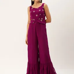 Ethnovog Embroidered Sweetheart Neck Culotte Jumpsuit with Embellished-image-48