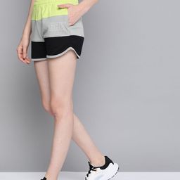 HRX By Hrithik Roshan Women Wild Lime,Wet Weather,Jet Black Colourblock Regular Fit Bio-Wash Lifestyle Shorts-17